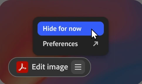 Proposed design: a higher-contrast menu with a clear blue highlight on Hide for now.