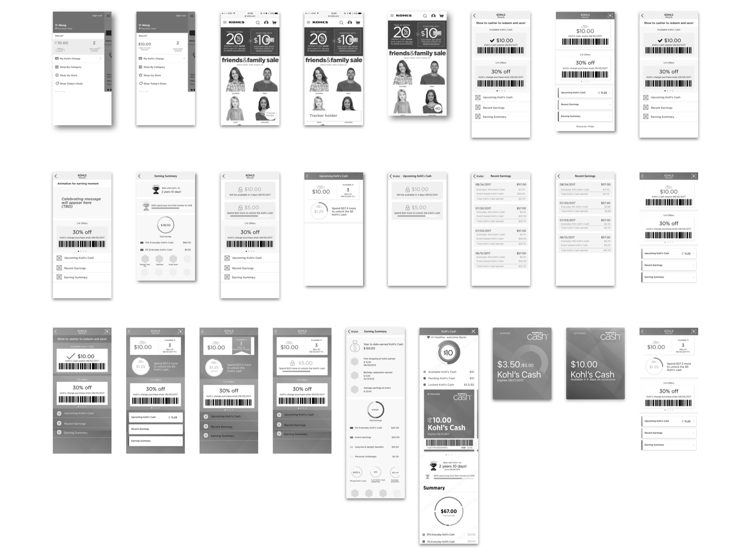 Early mobile design concepts for the new rewards experience.