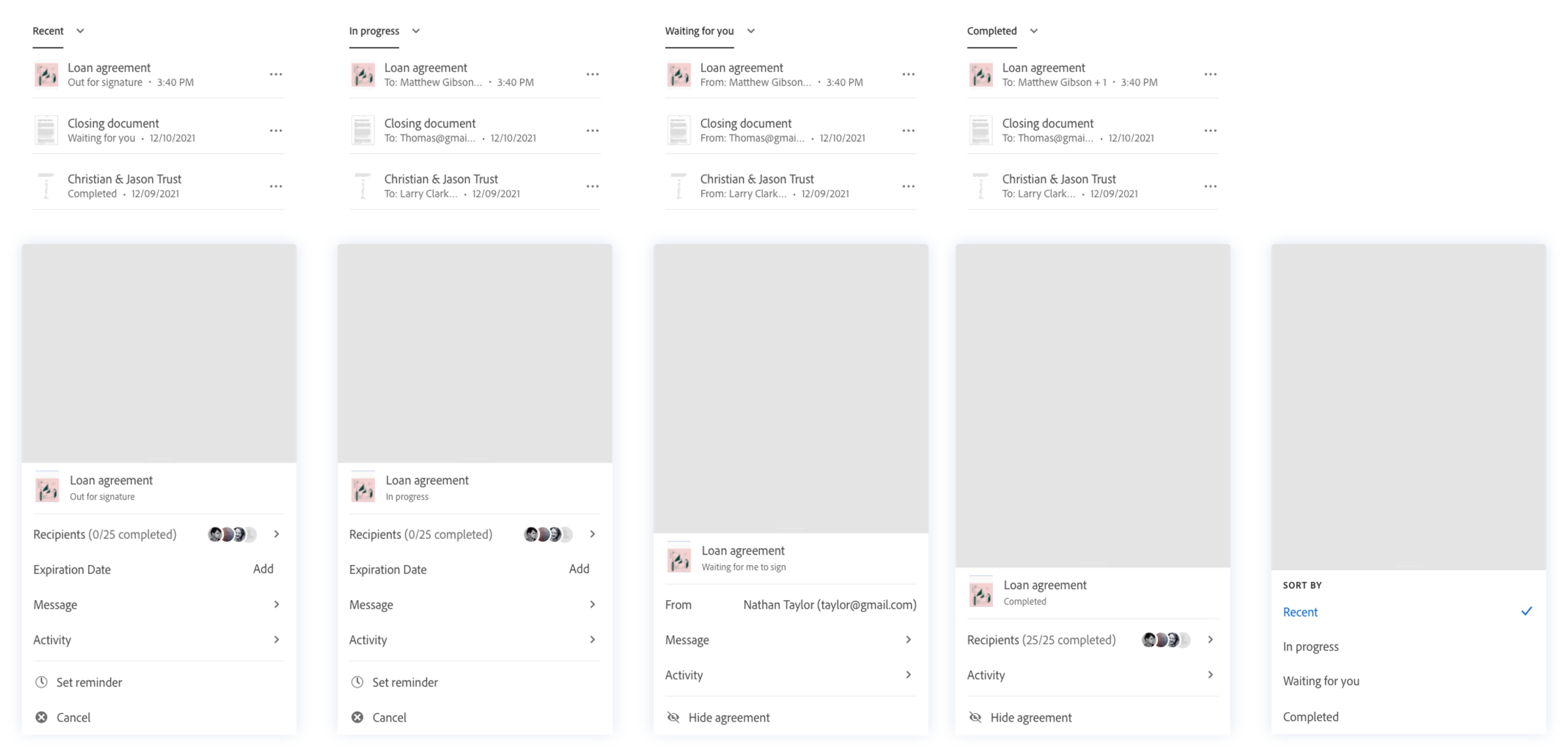 Ideal future mobile design for the agreement status section.